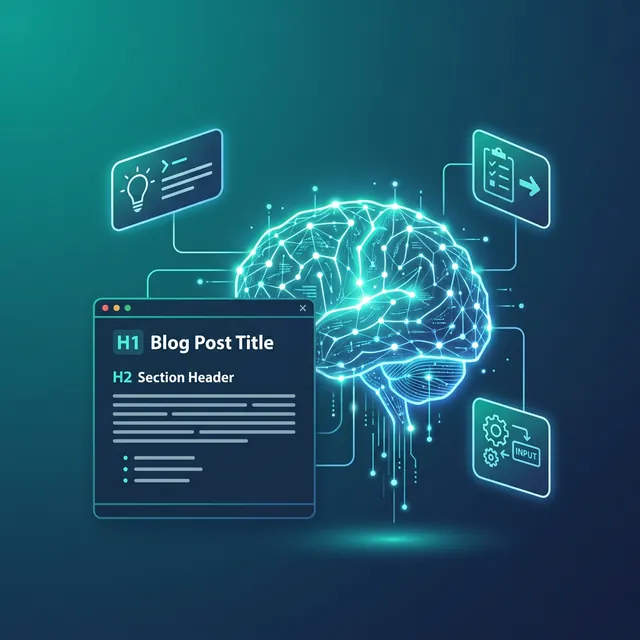 AI 블로그 글쓰기 — 신경망과 텍스트 에디터가 연결된 프롬프트 엔지니어링 일러스트