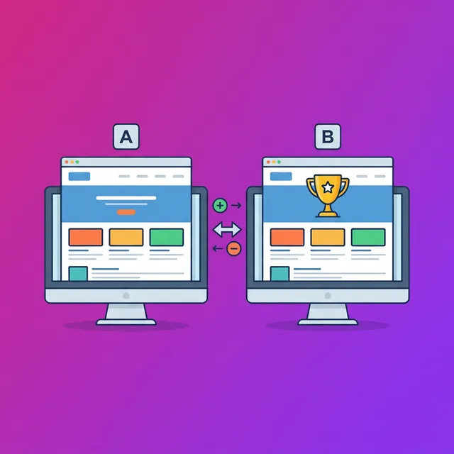 A/B 테스트 — 두 버전의 웹페이지 비교 일러스트