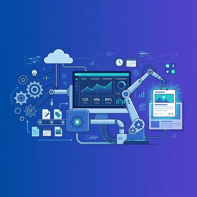 PostDot 자동화 — 자동화 시스템 대시보드 일러스트
