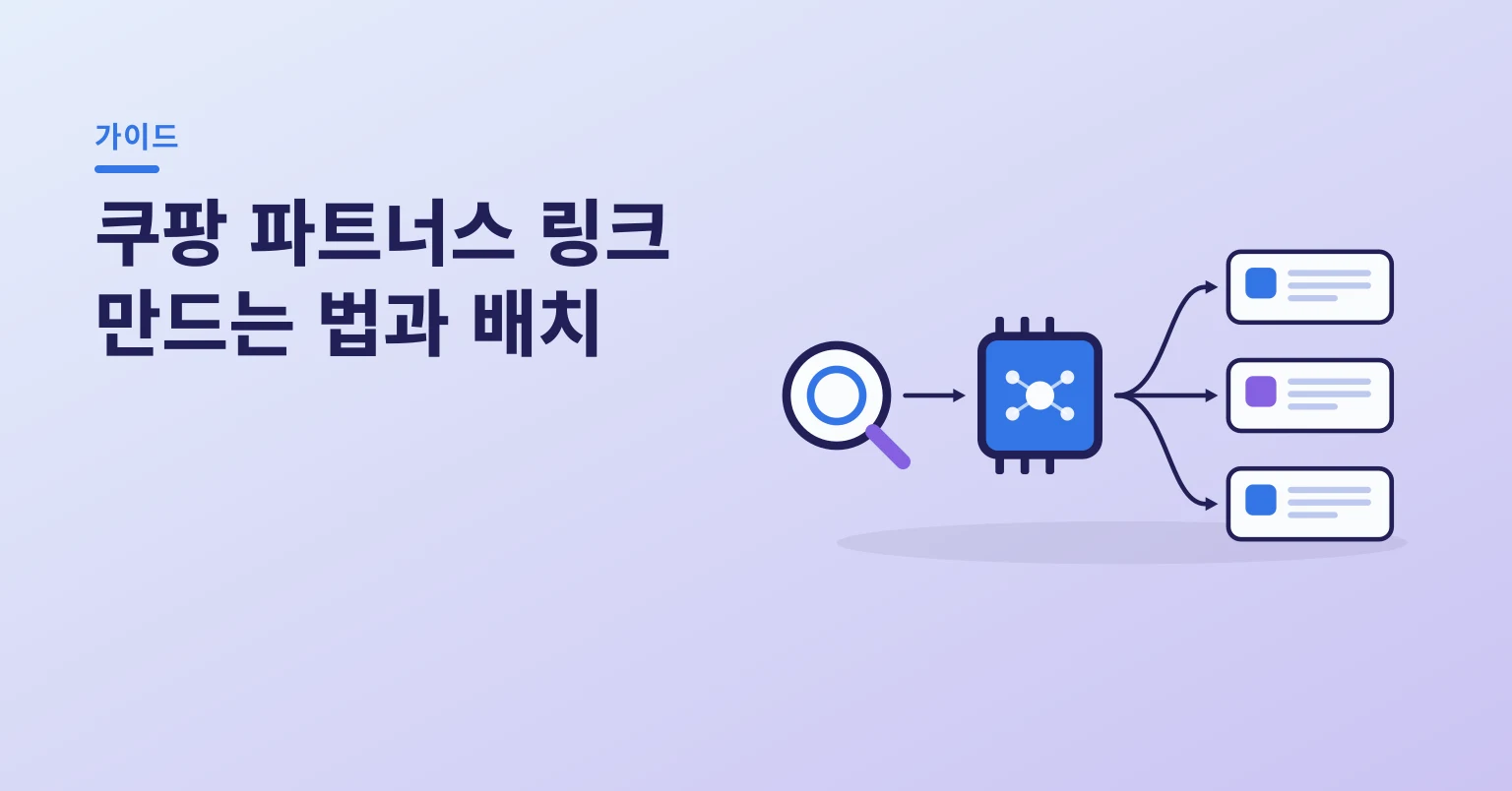 쿠팡 파트너스 링크 만들기와 배치 흐름 일러스트