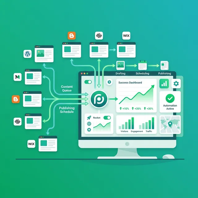 PostDot 고급 — 자동화 커맨드 센터 일러스트
