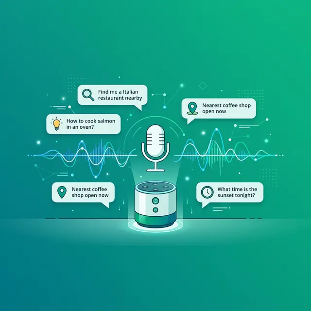 음성 검색 SEO — 마이크와 음성 파형 일러스트